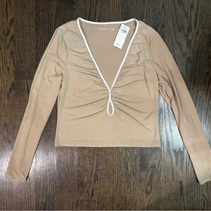 Women's Tan Keyhole Long Sleeve Top